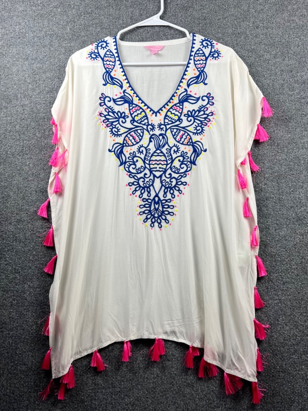 Lilly Pulitzer Cover Up Tunic XXS/XS CASTILLO White Pink Blue Embroidered